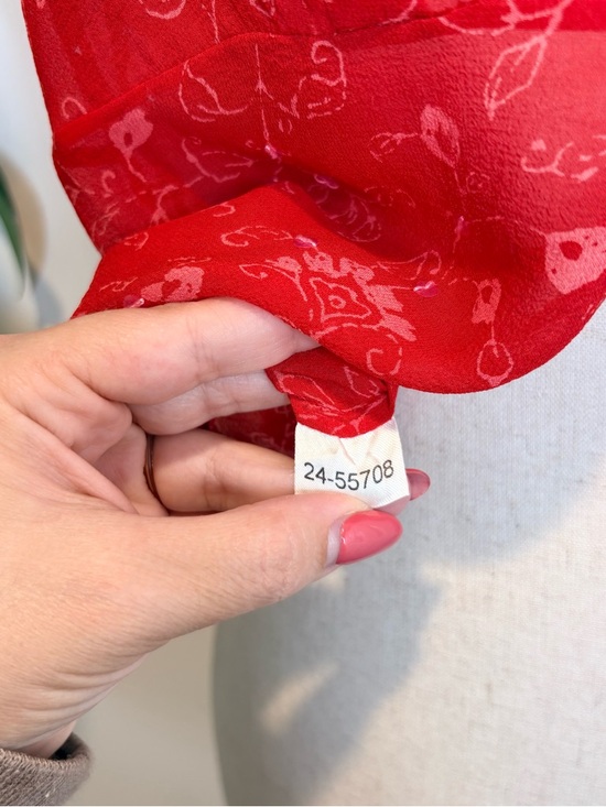 Vintage 90’s Y2K Ann Taylor Silk Tie Front Top Sequins Sheer Red - Picture 6 of 7